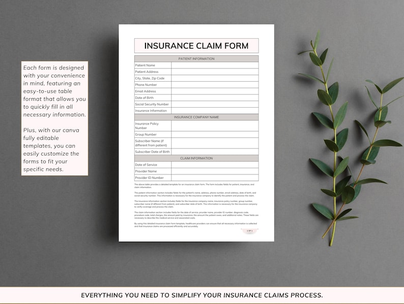 6 Insurance Claim Forms Editable Canva Templates - Etsy