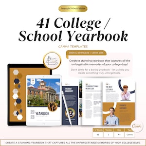 41 College Yearbook Templates: Graduation, Class Book, Fully Editable on Canva