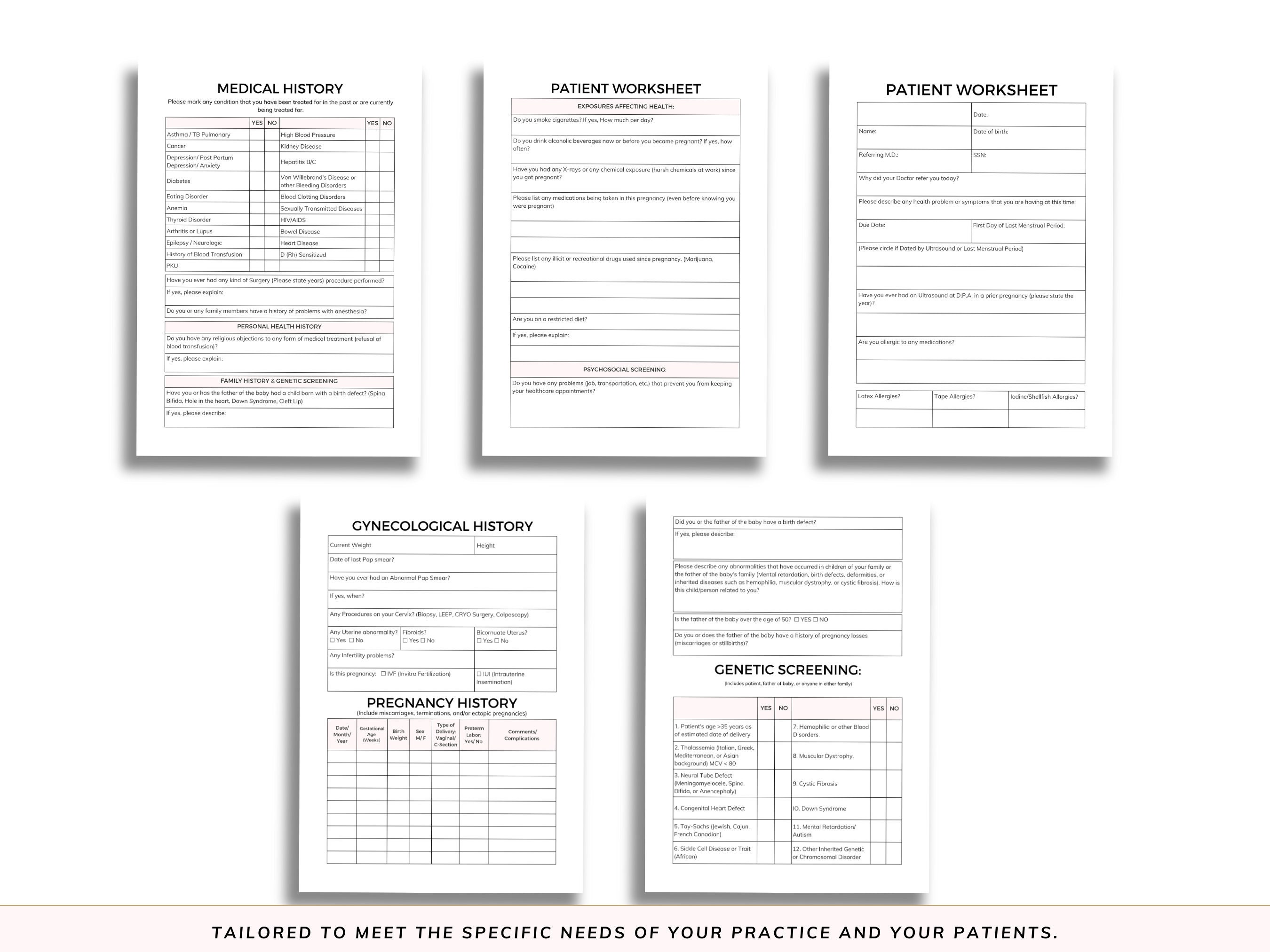 Ob Lab Template OB Gynecologist Patient Worksheet Comprehensive Patient History Form ...