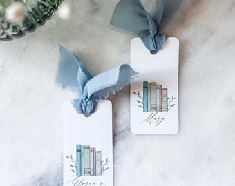 Storybook Baby Shower Place Cards: Personalized Book Stack Bookmark Favors