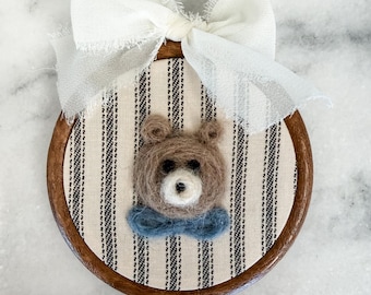 Hand Felted Bear Hoop • Woodland Nursery Decor, Baby Shower Gift