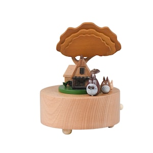 mother's day gift Creative Gift birthday present Music Box Three chinchillas  under the big tree Wooden Crafts  Home Decoration Gift for her