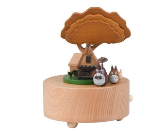 mother's day gift Creative Gift birthday present Music Box Three chinchillas  under the big tree Wooden Crafts  Home Decoration Gift for her