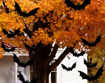 Hanging Bats Set of 12 , Bat Halloween Decor, Halloween Outdoor Decor,Tree Garden Yard Lawn Decor Spooky Halloween Wall Decor Handmade gift