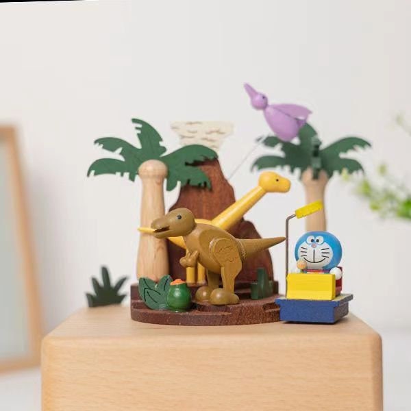 Creative Gift birthday present Music Box doraemon dinosaur Beech Clockwork Music Box Wooden Crafts Children Gift  Home Decoration