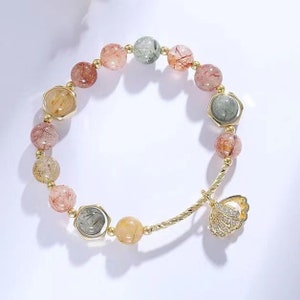 Colorful Shell Crystal Bracelet transport beads Rainbow Scallop  Natural Color Crystal Bracelet girlfriend gift mother DIY  gift