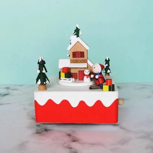 Creative Gift birthday present Music Box Christmas skier Merry Christmas Clockwork Music Box Wooden Crafts Children Gift  Home Decoration