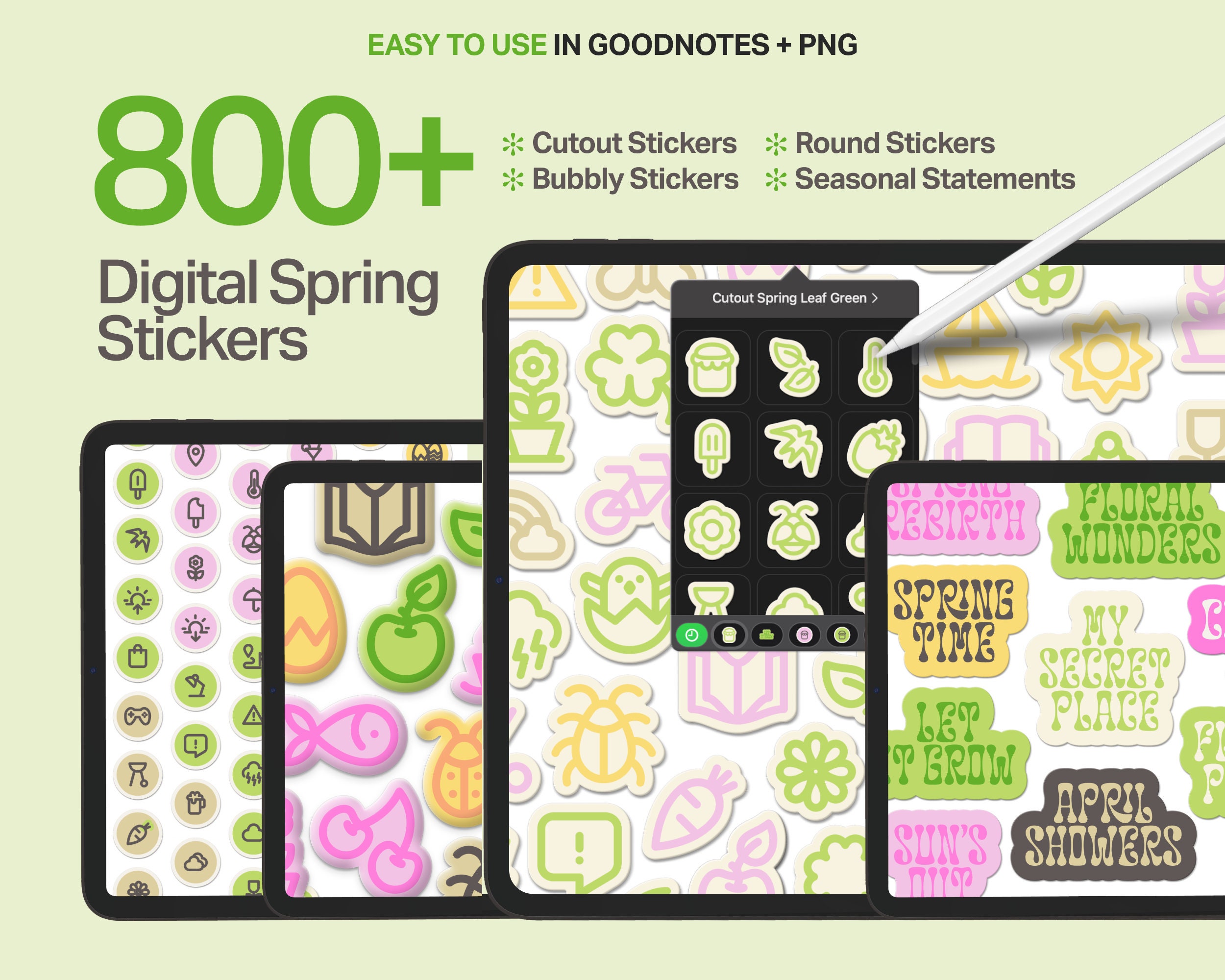 Spring iPad Stickers for Goodnotes or Digital Planners, Simple Seasonal ...