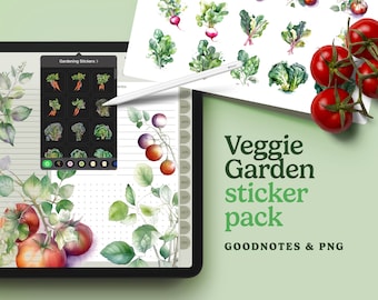 Digital Stickers | Garden Vegetables Artsy Cottagecore Sticker Pack for Digital Planners Goodnotes PNG | Botanical Watercolor iPad Stickers