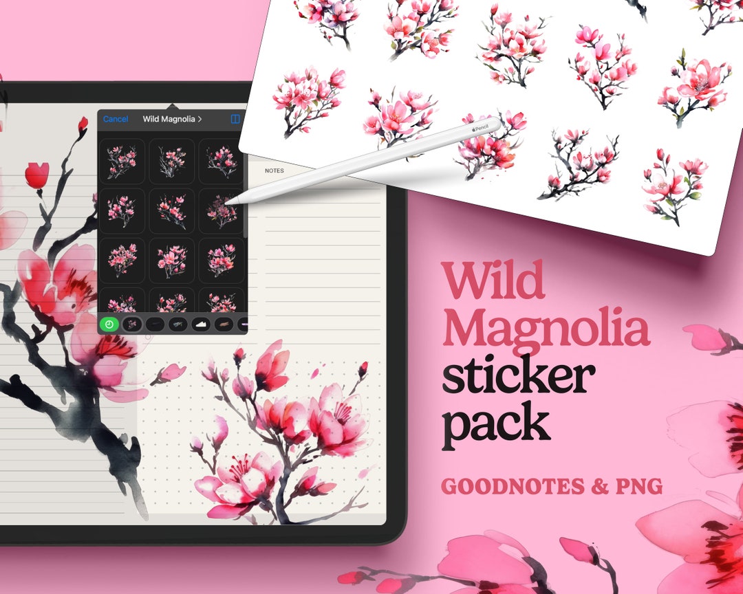 Wild Magnolia Goodnotes Digital Stickers, Japanese Stickers for Ipad