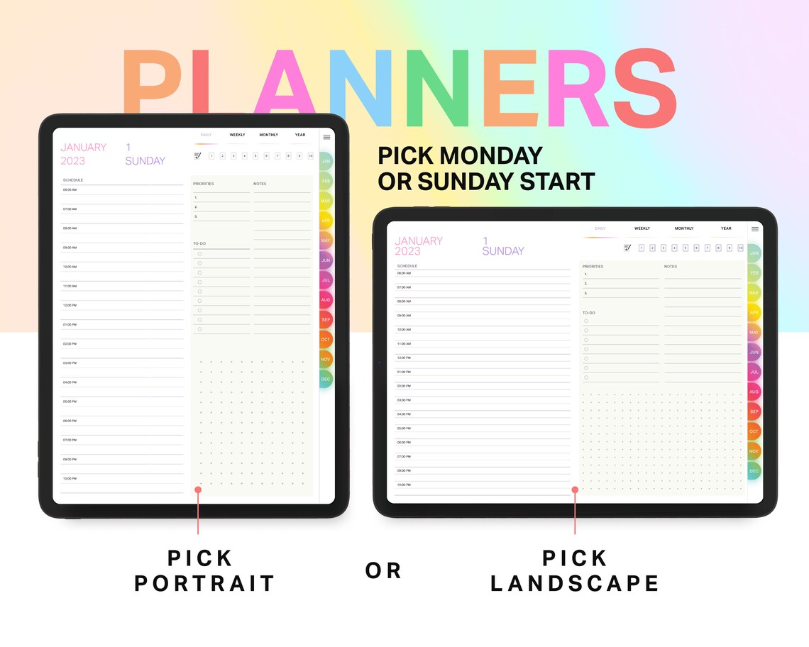 Digital Planner 2023 Rainbow Bundle Portrait or Landscape Etsy
