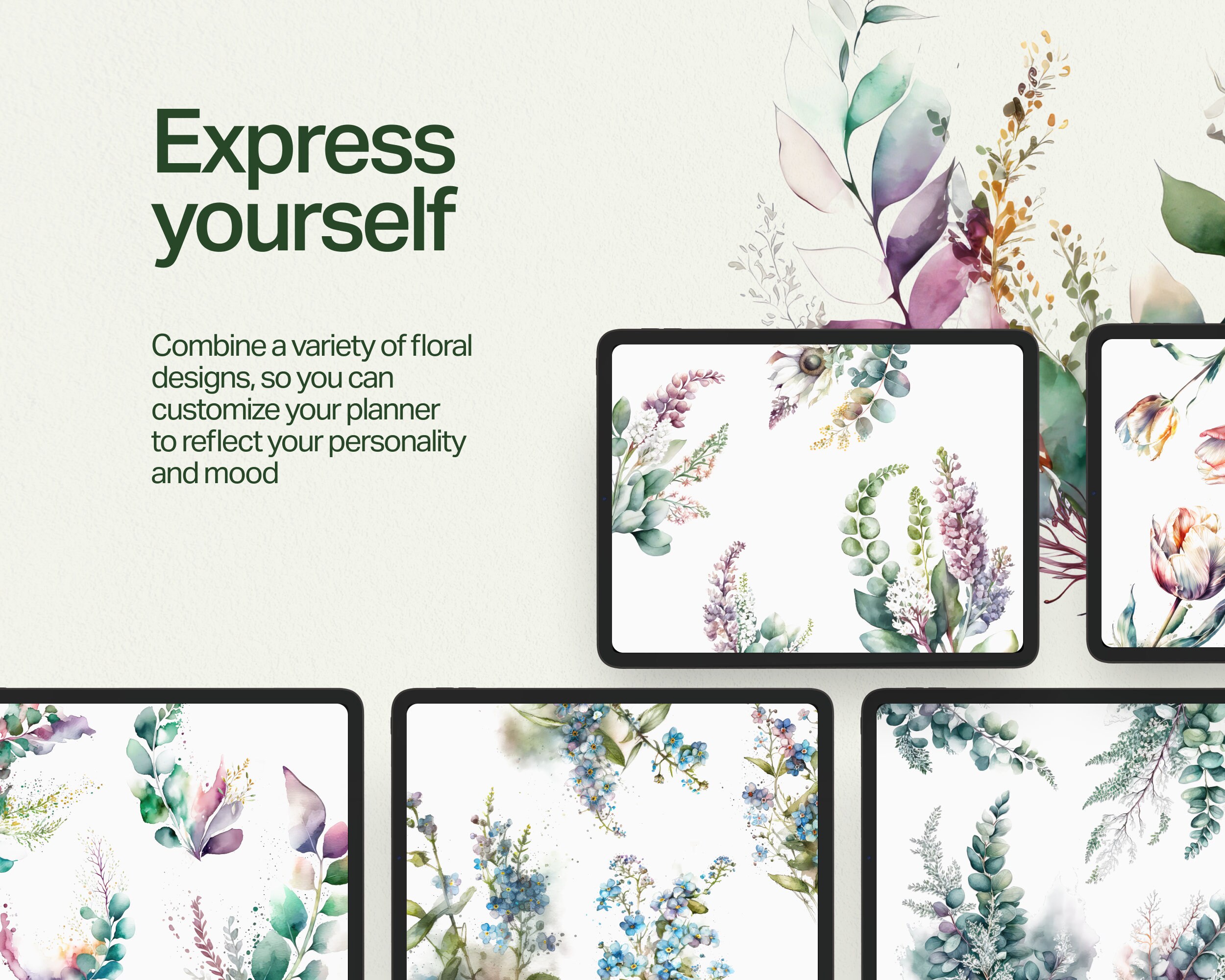 Floral Digital Sticker Pack for Goodnotes in Watercolor Style for iPad ...