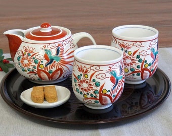 Japanese tea set, Kutani ware pot and cup, made in Japan, shipping free (64)