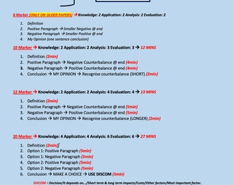 A-Level Pearson Edexcel Business Studies Question Structure/Timings Guide