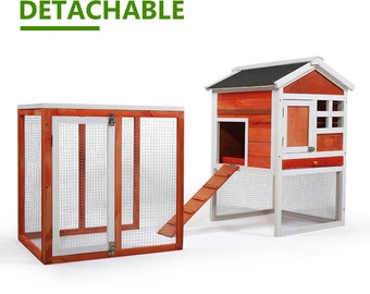 Wooden Chicken Coop or Rabbit Cage- Indoor and Outdoor Use.  2-Story Wooden Rabbit Hutch Outdoor Bunny Cage Castle Wood Pet House rabbit bed