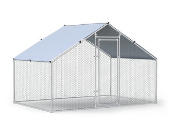 Metal Walk-In Chicken Coop with Spire Shape Design - Large Poultry Cage and Run with Waterproof Cover. Chicken Coop Cages