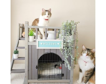 Cat cage wood, cat house wooden, Perfect cat castle love. Cat enclosure pen for your loved ones! Cat bed and indoor cage. Outdoor Kitty