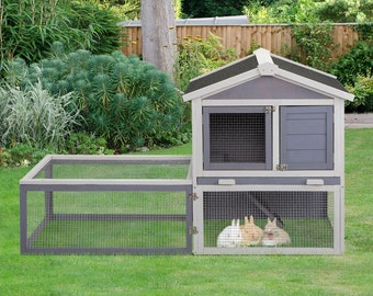 Wooden Chicken Coop or Rabbit Cage- Indoor and Outdoor Use.  2-Tier Rabbit Hutch with Large Removable Run; Outdoor Bunny Cage Wood Pet House