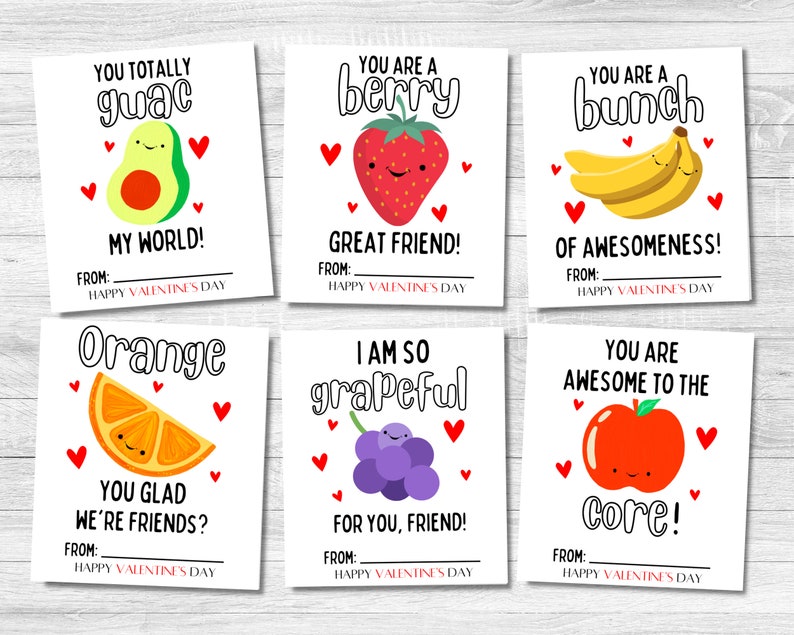 Printable Fruit Valentines Cards School Valentine Card for Etsy