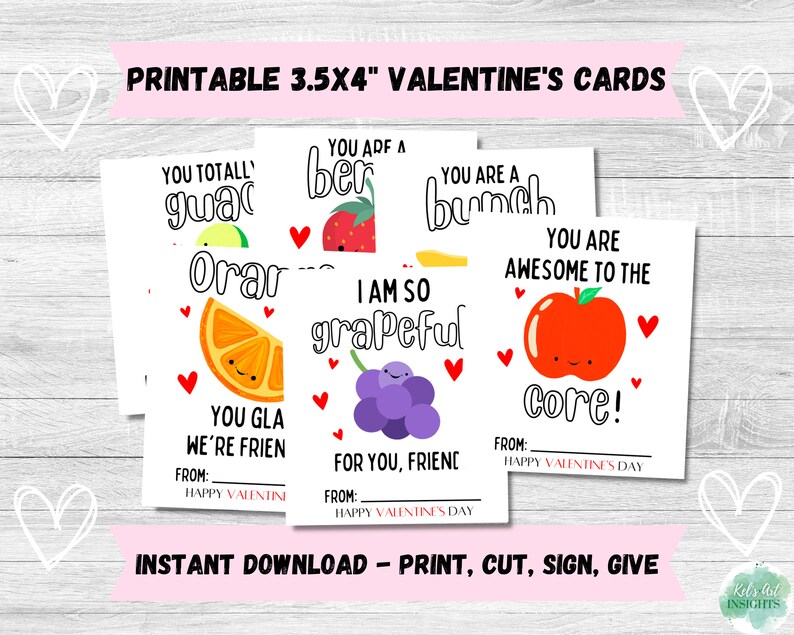 Printable Fruit Valentines Cards School Valentine Card for Etsy