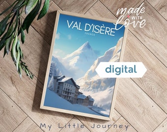 VAL D'ISERE Poster, Vintage Ski Print, Winter Art, French Alps Ski Resort Decor, Mountain Wall Art, Ski Vacation Souvenir - Instant Download