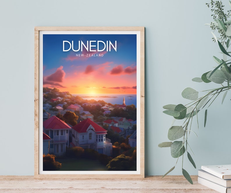 DUNEDIN Poster | New Zealand Wall Art Print | New Zealand Travel Print | New Zealand Travel Gift - Digital Download