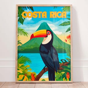 COSTA RICA Poster, Toucan Wall Art, National Park Poster, Colorful Vintage Travel Print, South American Art, Niece gift from aunt