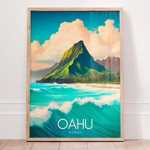 Oahu Hawaii Island Poster, Tropical Beach Wall Art, Hawaiian Coastal Landscape, Ocean Decor, Island Inspired, Perfect Gift for Nature Lovers