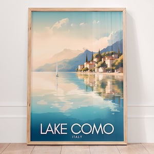 LAKE COMO Print, Italy Travel Poster, Minimalist Wall Art, Italian Travel Gift, Boho Lake Decor, Scenic Italian Painting Lago di Como