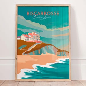 Póster de BISCARROSSE, arte mural francés, láminas urbanas, regalo francés, póster de viaje vintage de Biscarrosse, arte mural costero y playero