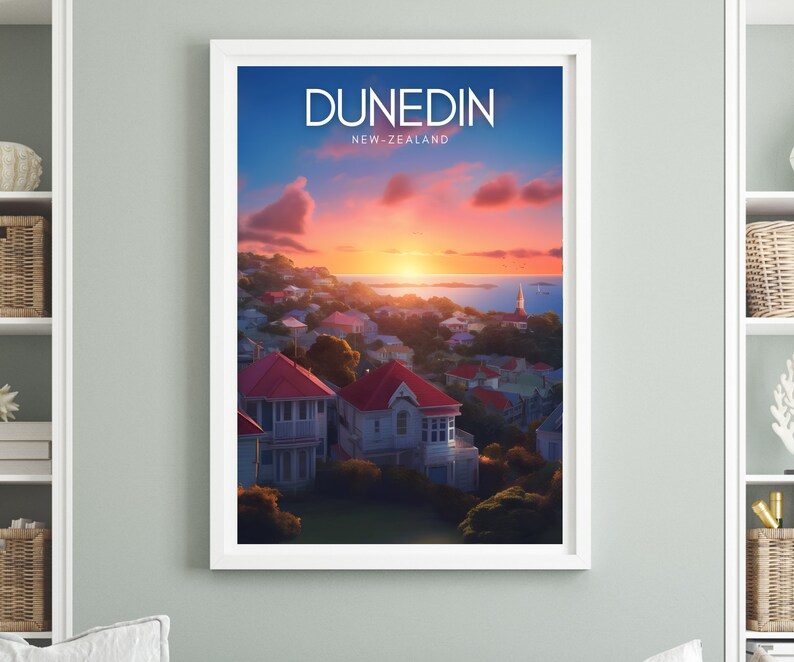 DUNEDIN Poster | New Zealand Wall Art Print | New Zealand Travel Print | New Zealand Travel Gift - Digital Download