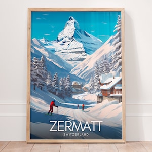 Die Schweiz-Druck, ZERMATT Schweizer Jahrgang Ski Poster, Matterhorn Berg Wand Kunst