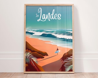 LES LANDES Poster, Surf Poster, Hossegor france surf travel poster, Surf Wall Art, French Poster, Beachy wall art