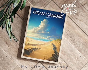 Gran Canaria Landscape Poster, Maspalomas Sand Dunes Wall Art, Canary Islands Beach Print, Spanish Desert Ocean View, Unique Travel Gift