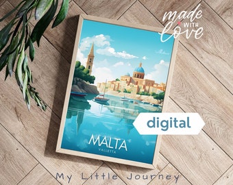VALLETTA MALTA Print | Europe Travel Poster | Valletta City Print | Wall Art Malta Illustration | Minimalist Home Decor - Instant Download
