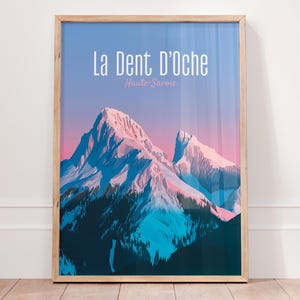 La Dent d'Oche Poster, Französische Alpen Landschaftskunst, Vintage Haute-Savoie-Druck, Reisewanddekor, Berggeschenke, Alpines Wohndekor