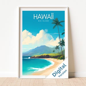 Hawaii Travel Poster, Vintage Hawaiian Art, Tropical Wall Print, Retro Beach Decor, Hawaii Vacation Souvenir, Surfing Poster - PRINTABLE