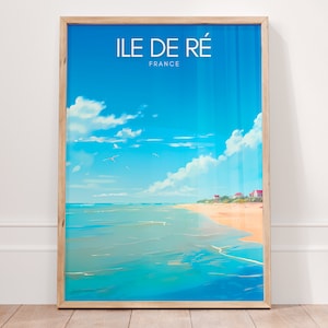 Cartel de viaje de Ile de Ré, impresión francesa La Rochelle, arte de pared minimalista de verano playero de Île de Ré, decoración náutica