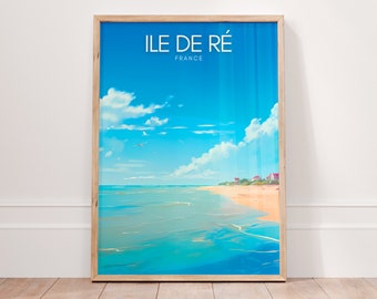 Reisposter Ile de Ré, Franse print La Rochelle, Île de Ré minimalistische zomer strandachtige muurkunst, nautisch decor