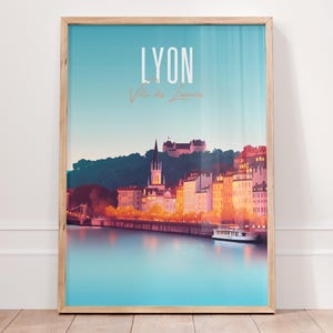 Colorful Lyon poster, minimalist Lyon art print, French travel decor, Lyon cityscape wall art, France illustration gift, Lyon skyline print