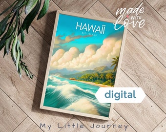 HAWAII-poster | Retro Hawaiiaanse print | Minimalistische muurkunst VS Hawaï | Woondecoratie kust | digitale downloadposter | Directe download