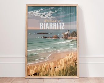 Poster Biarritz – Francia, illustrazione costiera vintage, surf e arte da parete Belle Époque