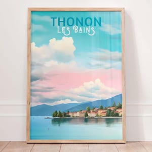 THONON Poster, Thonon Les Bains Wall Art, Geneva Lake Travel Print, Mountain Wall Art, France Poster, Lac Leman, French Decor
