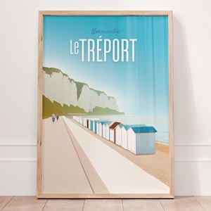 Póster de Le Tréport, Normandía, arte de una ciudad costera francesa, impresión vintage de Le Tréport, decoración de pared junto al mar, regalos de viaje, ilustración de playa de Normandía