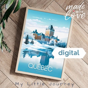 QUEBEC Print, Canada Travel Poster, Québec City Art, Montréal Poster, Canada Wall Art, Winter Home Decor - Instant download