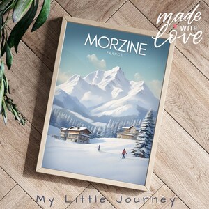 MORZINE Poster, Mountain wall art, Vintage Ski Poster, Winter landscape, France Poster, French Alps, Holiday Decor