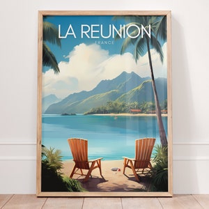 REUNION Island Print / Ile de la Réunion Travel Poster / Vintage City Wall Art France / Regalo de inauguración de la casa / Casa costera Decoración Casa de playa