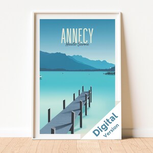 Annecy France Poster, Lake Annecy Wall Art, Haute-Savoie Travel Print, Alpine Landscape Decor, French Riviera Art - Digital Download