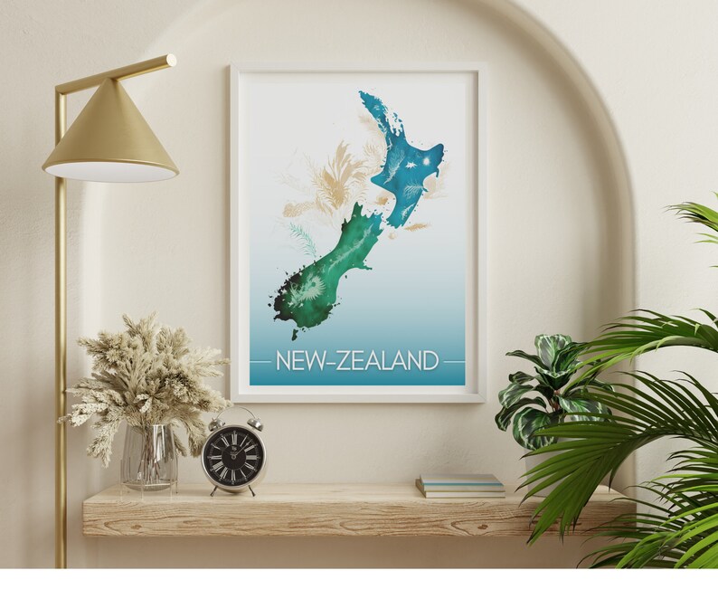 NEWZEALAND Art Map New Zealand Map Poster New Zealand Wall Etsy