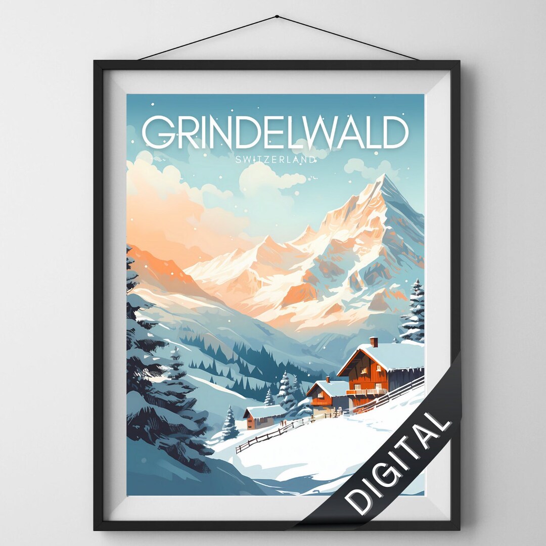 Poster Voyage Curling Grindelwald Suisse Montagne Art Mural